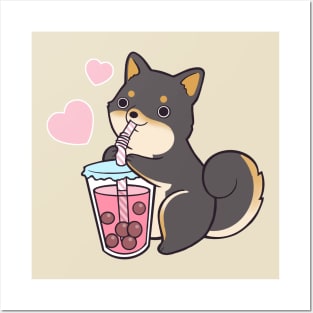 Black Shiba Bubble Tea Posters and Art